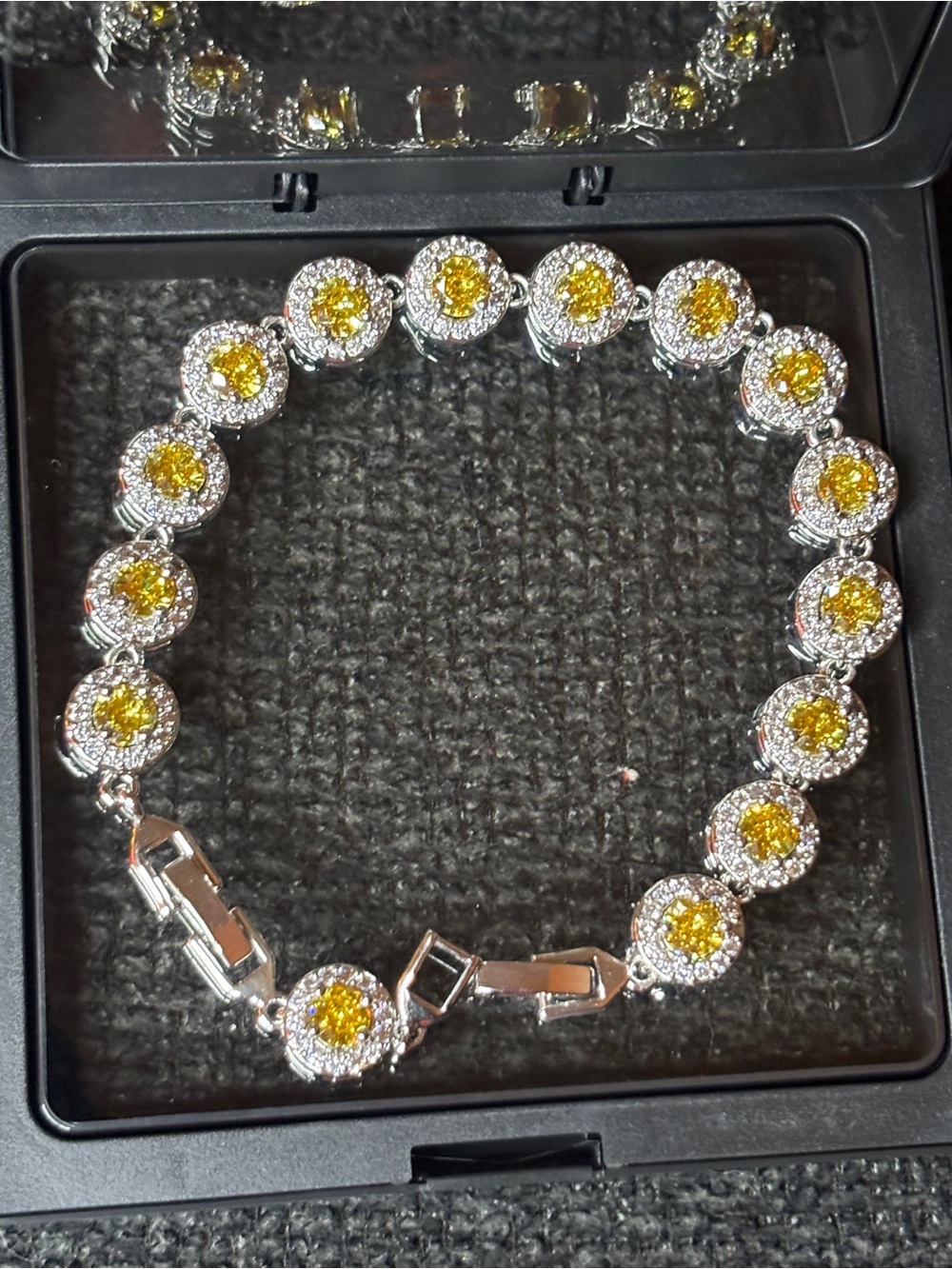 Elegant Yellow Crystal Halo Tennis Bracelet - Women Jewelry